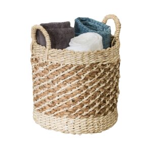 Natural Decorative Tea-Stained Large Wicker Storage Basket with Handles