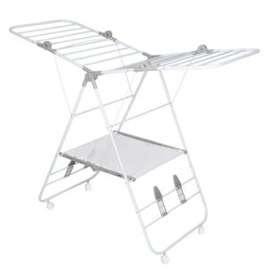 Foldable Gullwing Clothes Drying Rack with Wheels - White